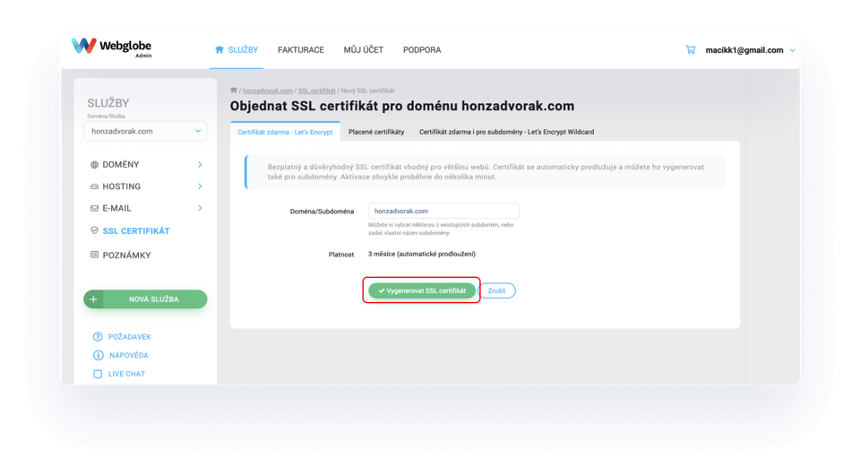 Jak si aktivovat SSL Let’s Encrypt pro doménu