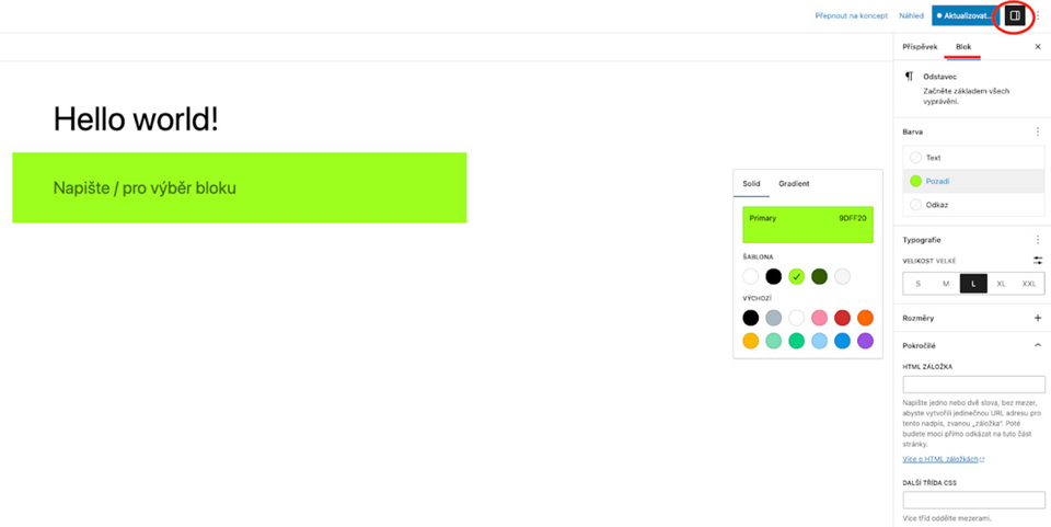 Úprava bloků ve WordPress Gutenberg