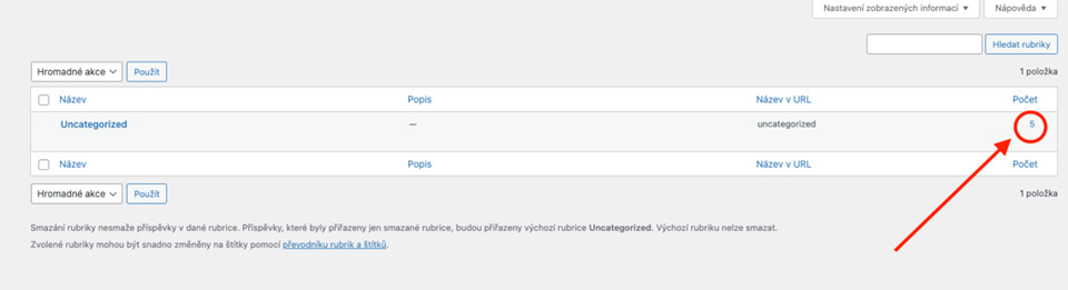 Seznam rubrik ve WordPress