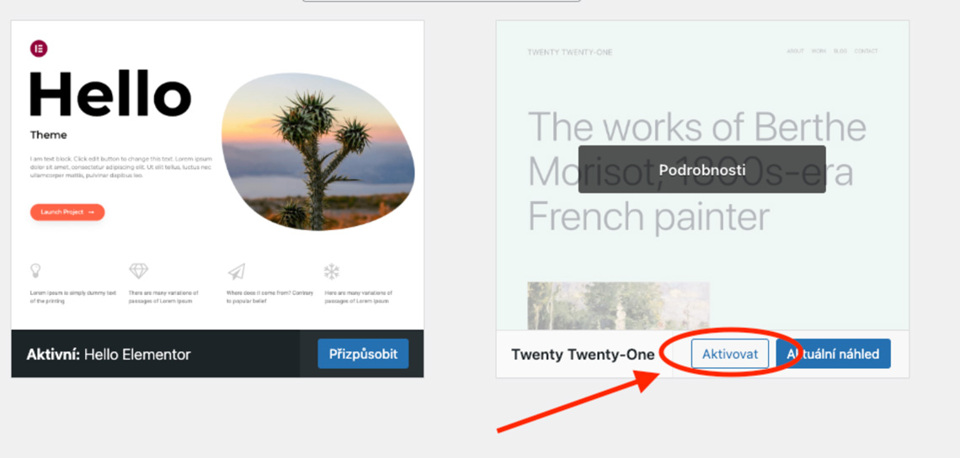 Aktivace WordPress šablony