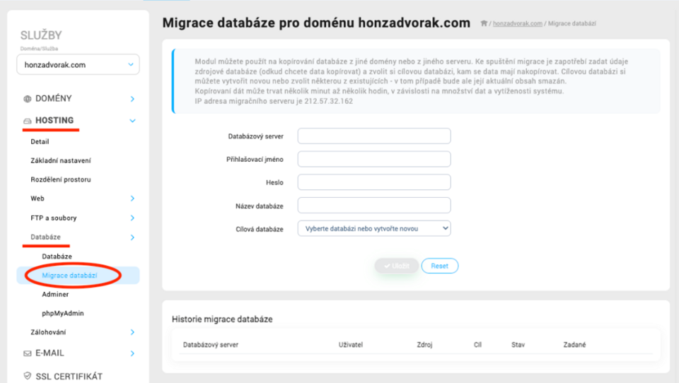 Migrace databází