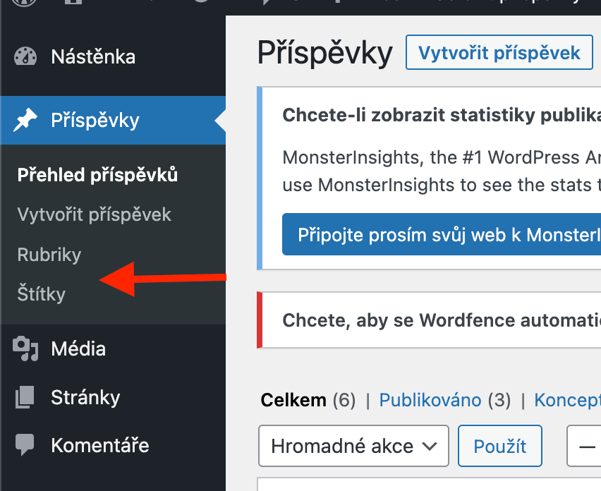 Rubriky a štítky ve WordPressu