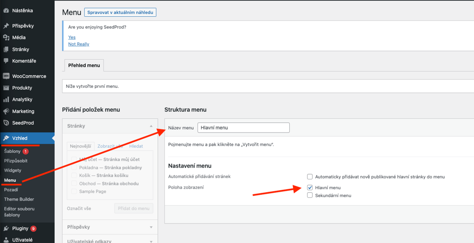Tvorba menu ve WordPressu