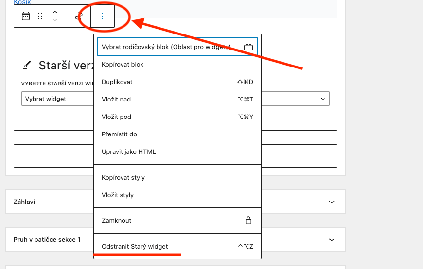 Odstranění widgetu ve WordPressu