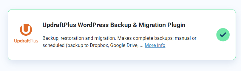 Plugin UpdraftPlus WordPress Backup úspěšně nainstalován a aktivován