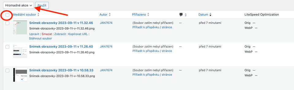 Hromadné úpravy médií ve WordPressu