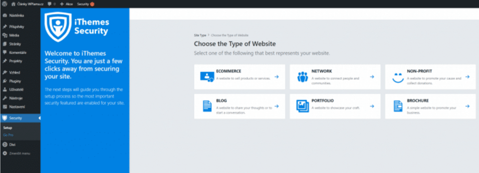 iThemes Security – Nastavení typu stránky