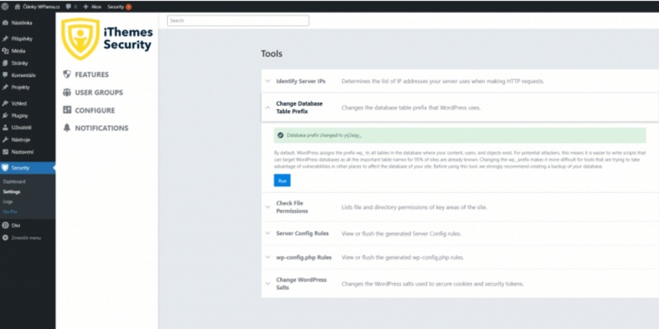 iThemes Security – Změna prefixu databáze