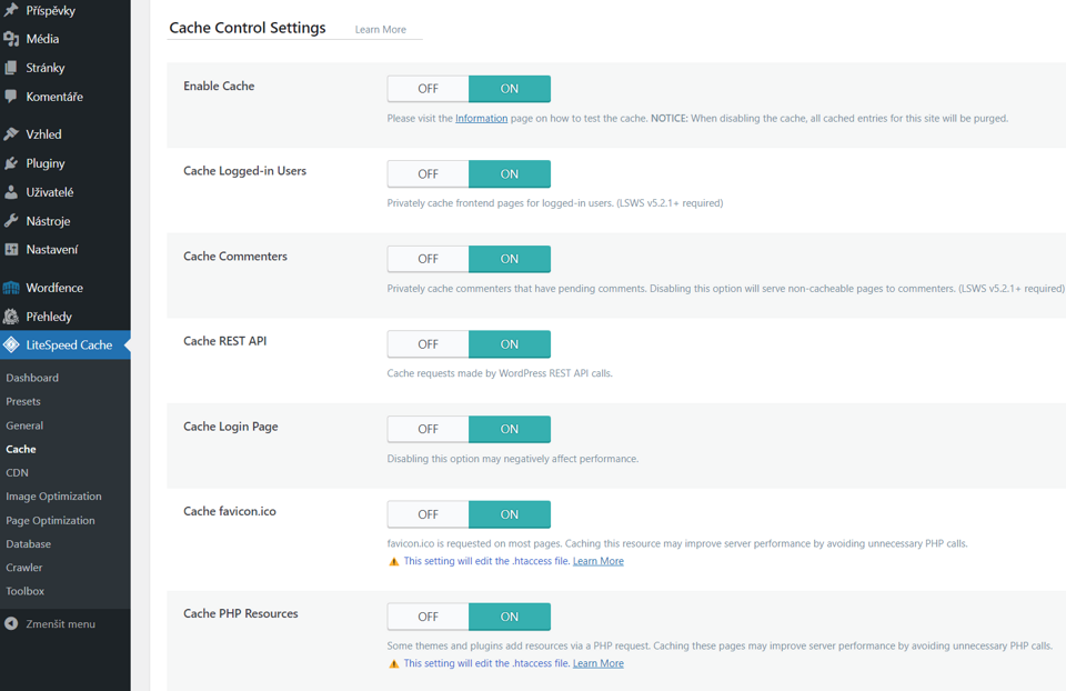 LiteSpeed Cache control