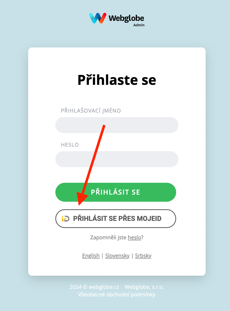 Přihlášení do WebAdminu přes MojeID