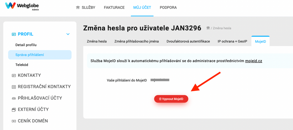 Vypnutí MojeID ve WebAdminu