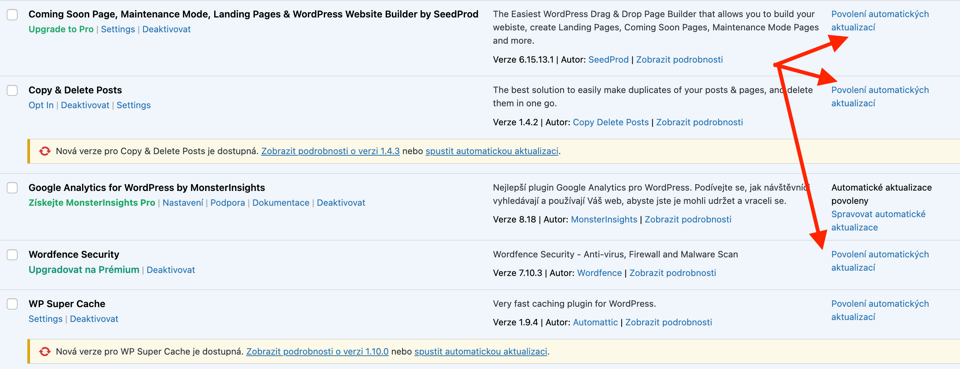 Automatické aktualizace WordPress pluginů