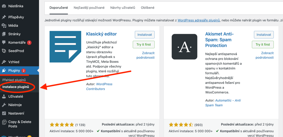 Instalace WordPress pluginů