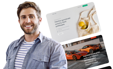 Usměvavý muž a příklady webů, které vytvořil pomocí WebEditoru